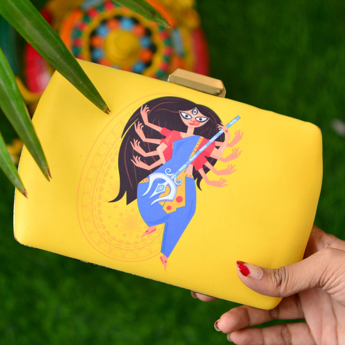 Artklim Yellow Durga Printed Clutch