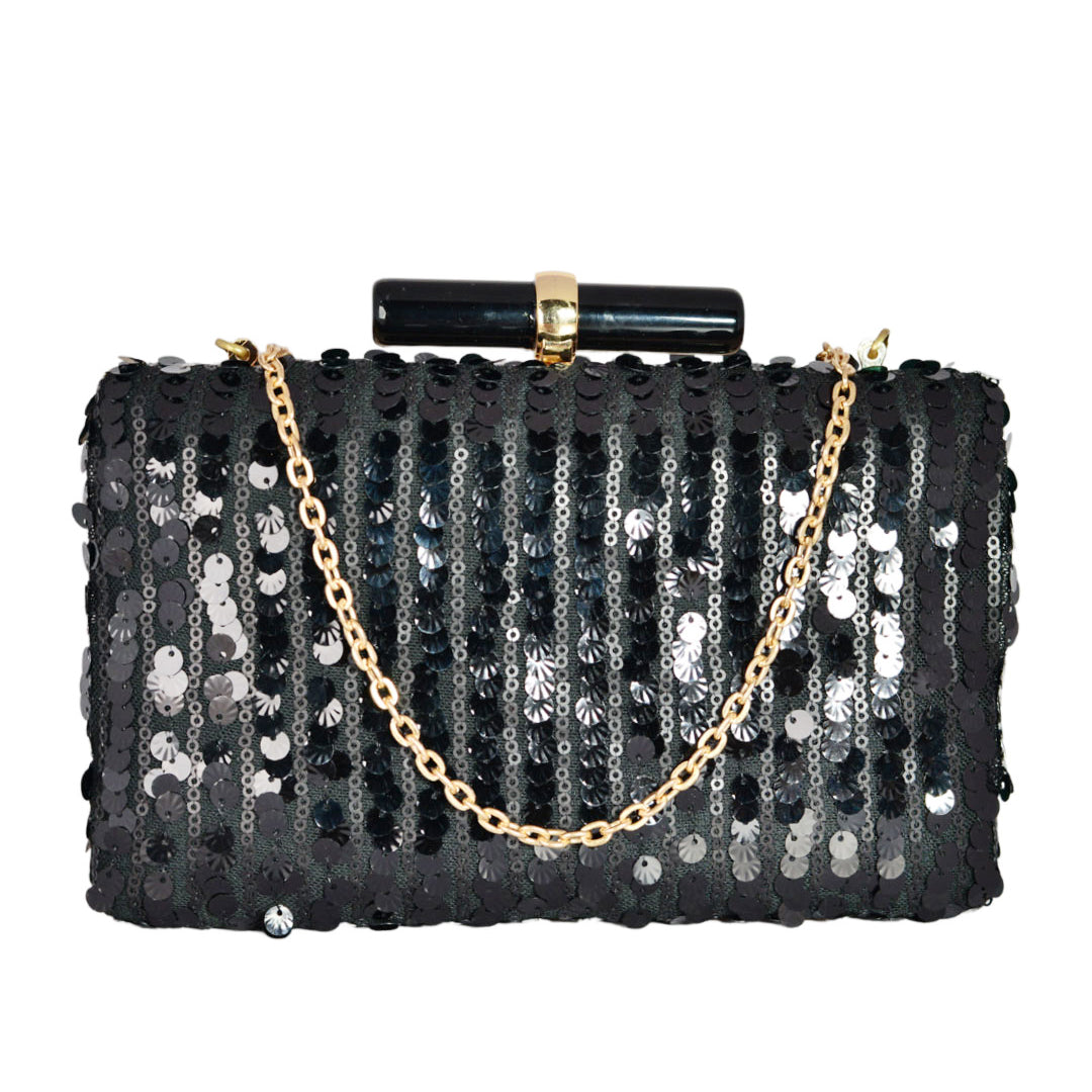 Charcoal Black Sequins Clutch