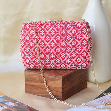 Red Chikankari Clutch