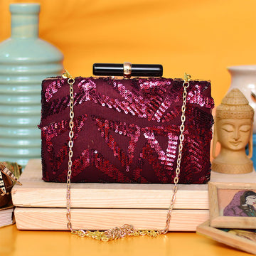 Wine Red Sequins Clutch