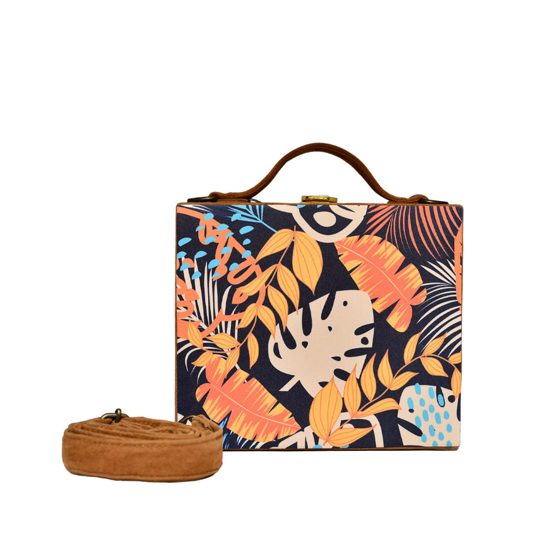 Multipattern Leaves Printed Suitcase Style