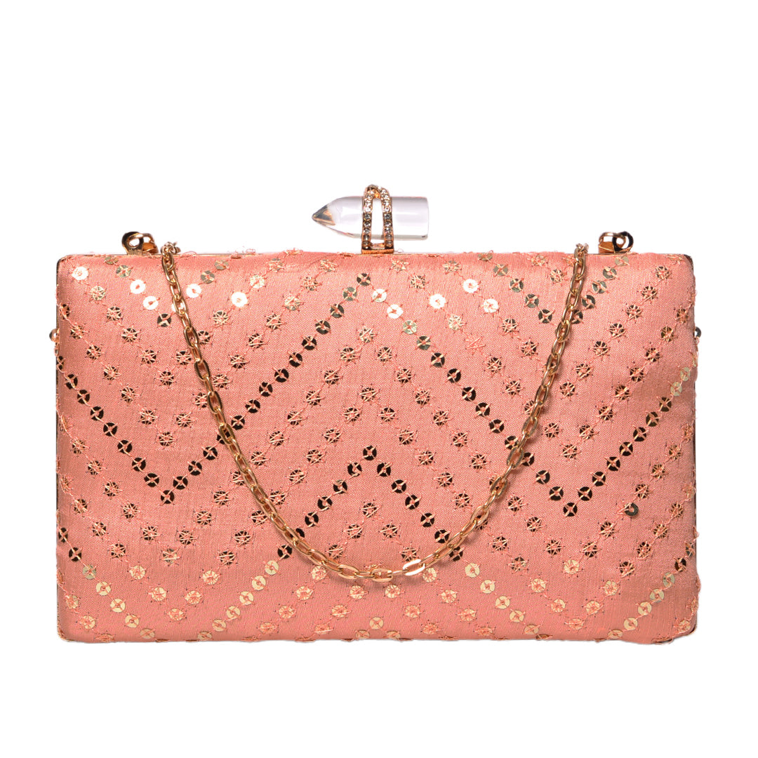 Artklim Pink Zig Zac Golden Equin Clutch