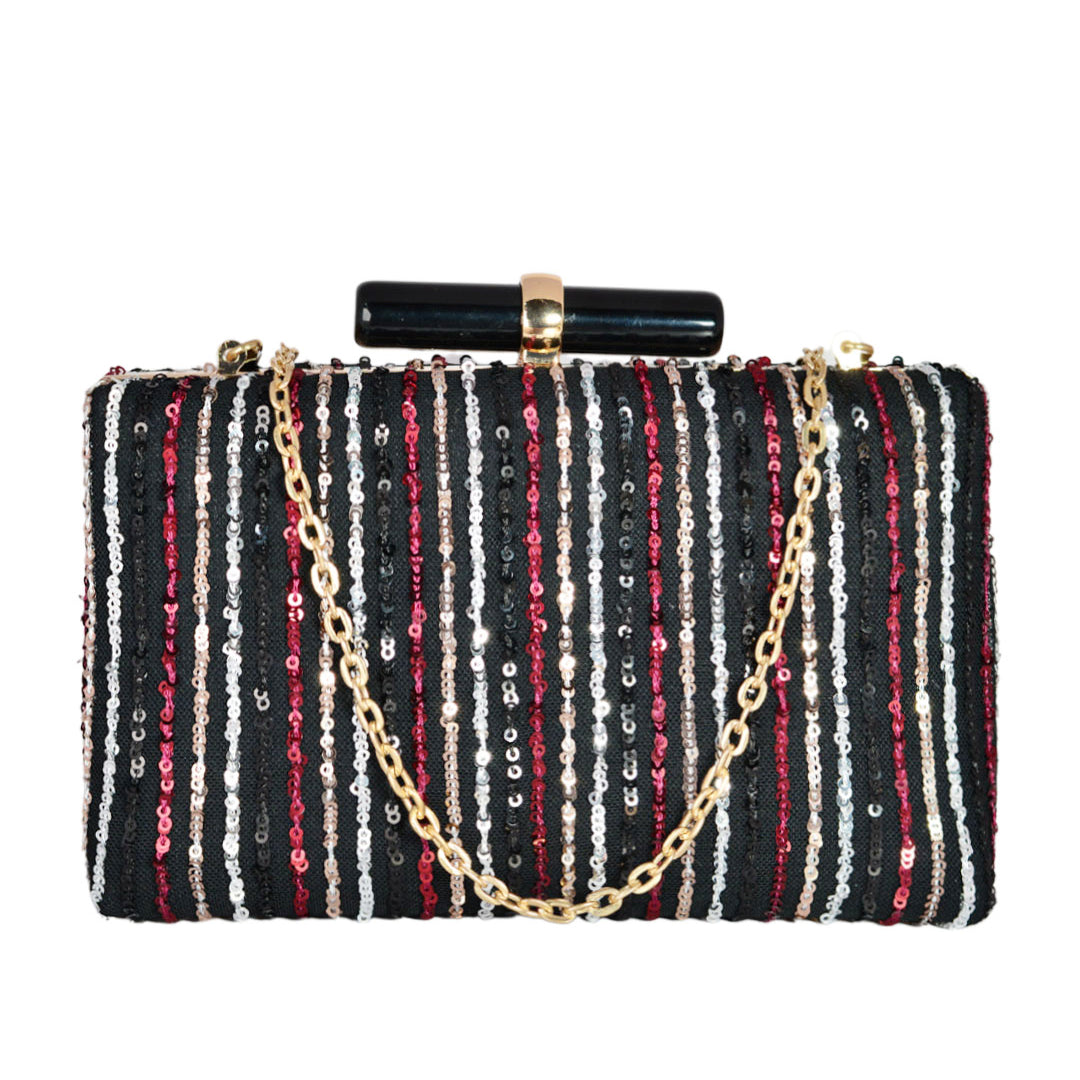 White Strip Sequins Clutch