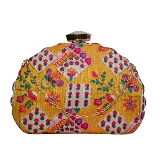 Vibrant Yellow Moon Shaped Clutch