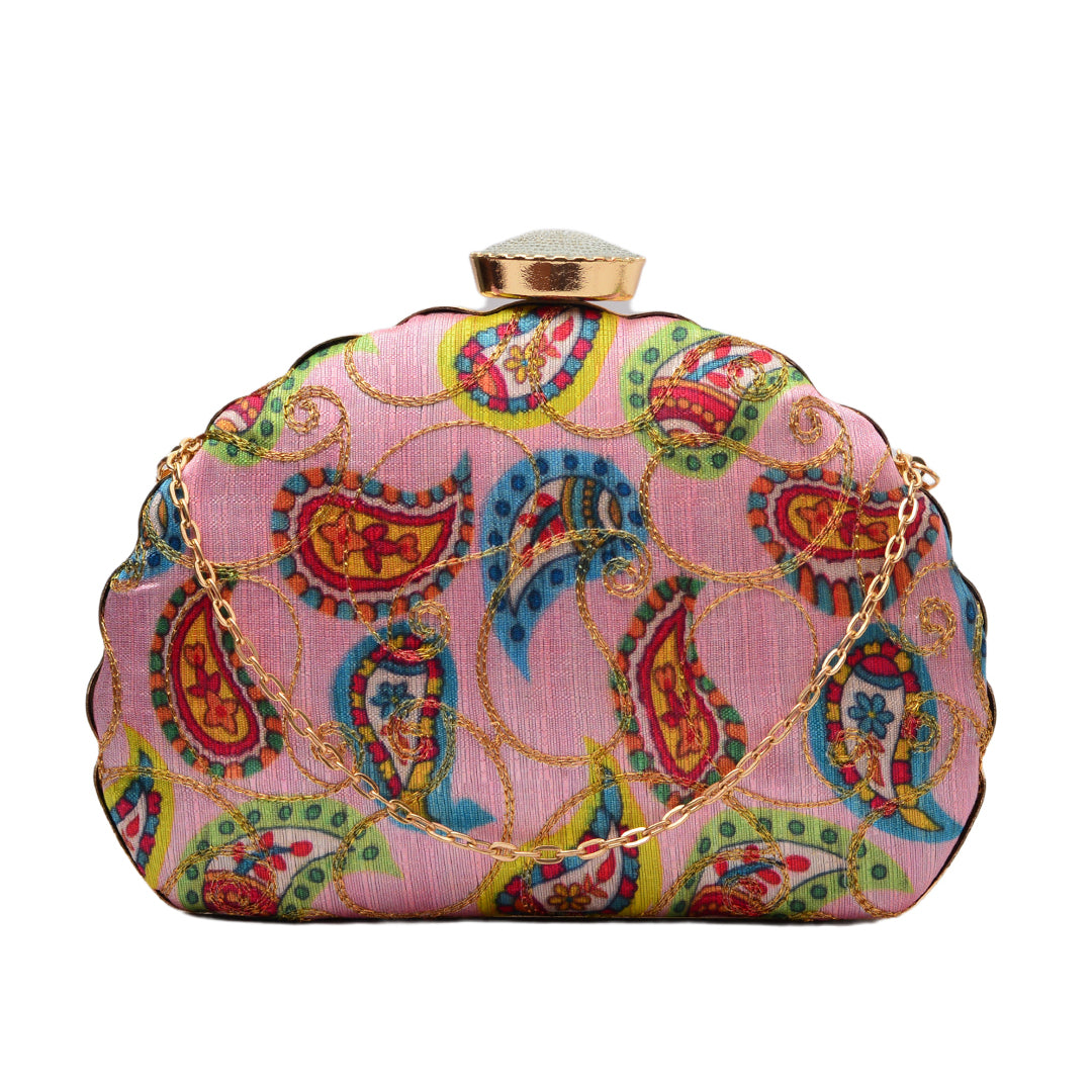 Artklim Pink Base Clutch With Embroidered Ambies