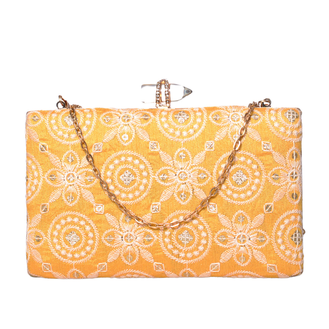 Artklim Yellow-Orange Embroidered Clutch