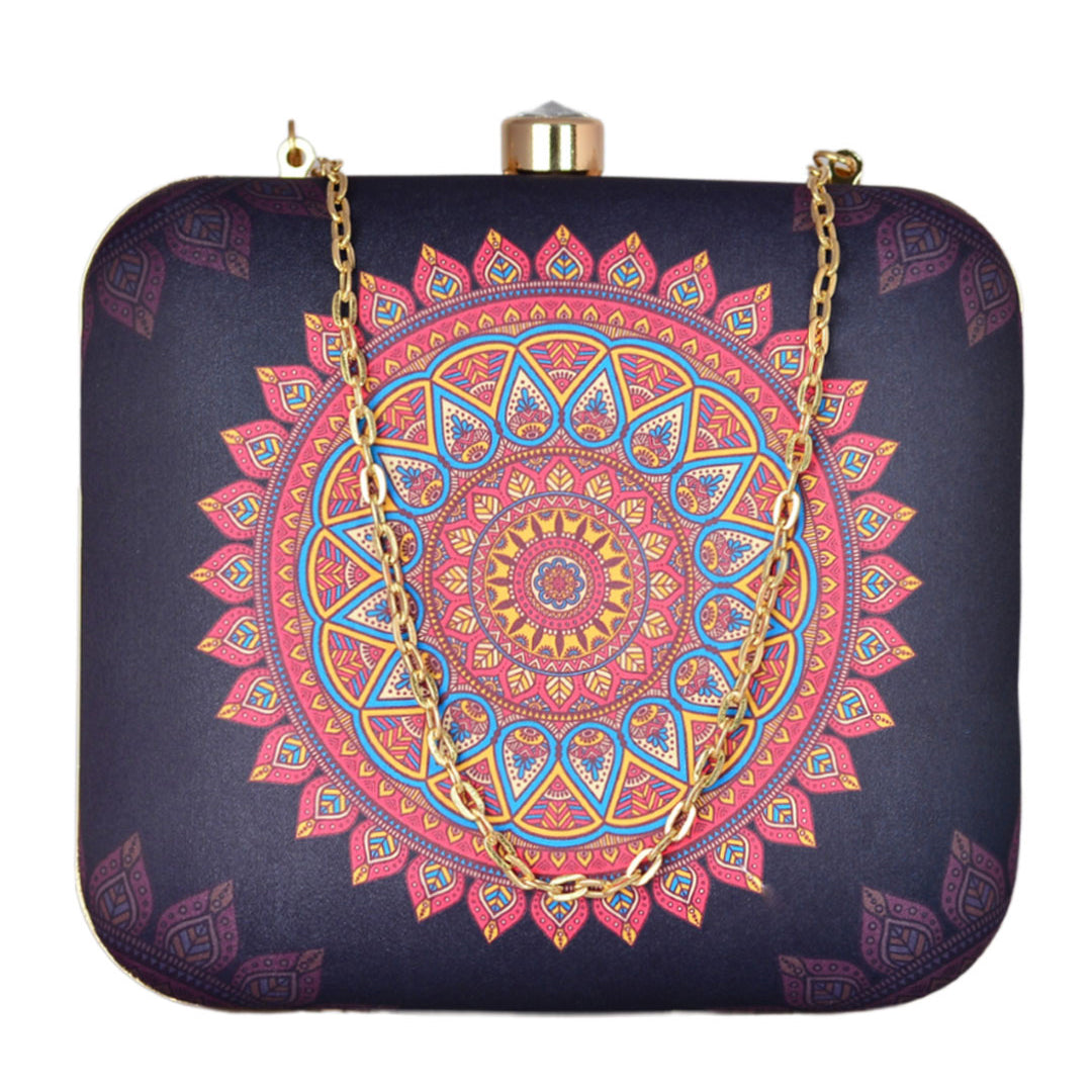 Pink-Blue Mandala Print Clutch