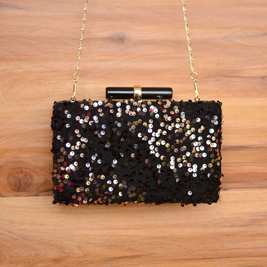 Artklim Golden and Black Sequins Party Clutch