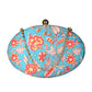 Blue And Red Printed Oval Clutch