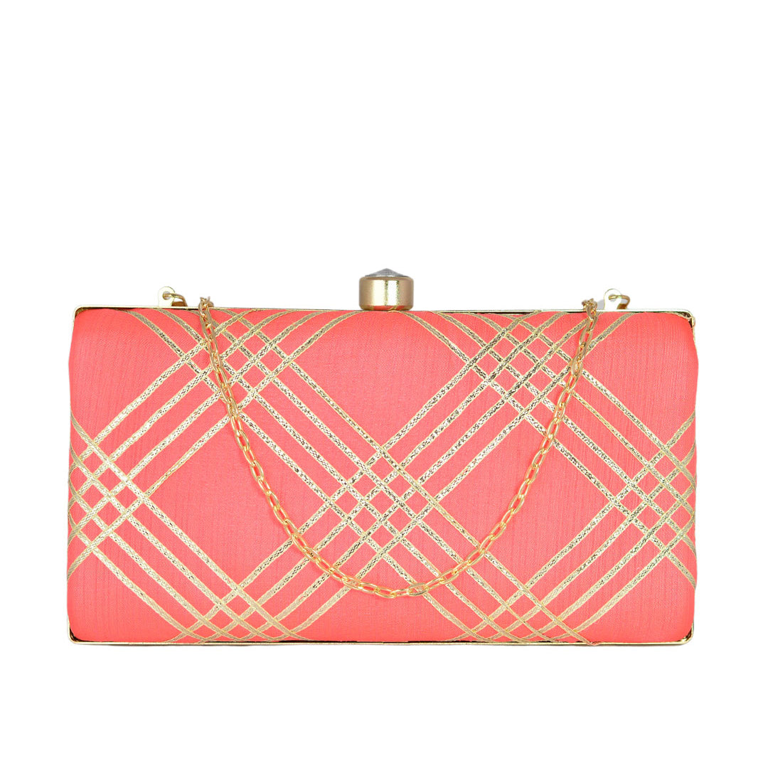Coral Embroidered Clutch