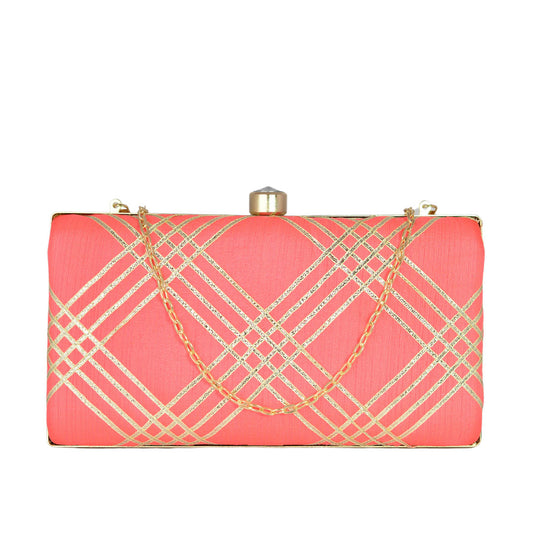 Coral Embroidered Clutch