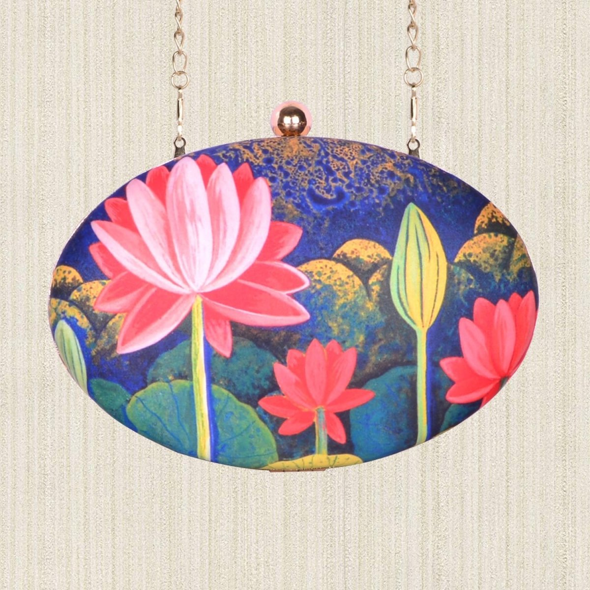Artklim Oval Lotus Printed clutch