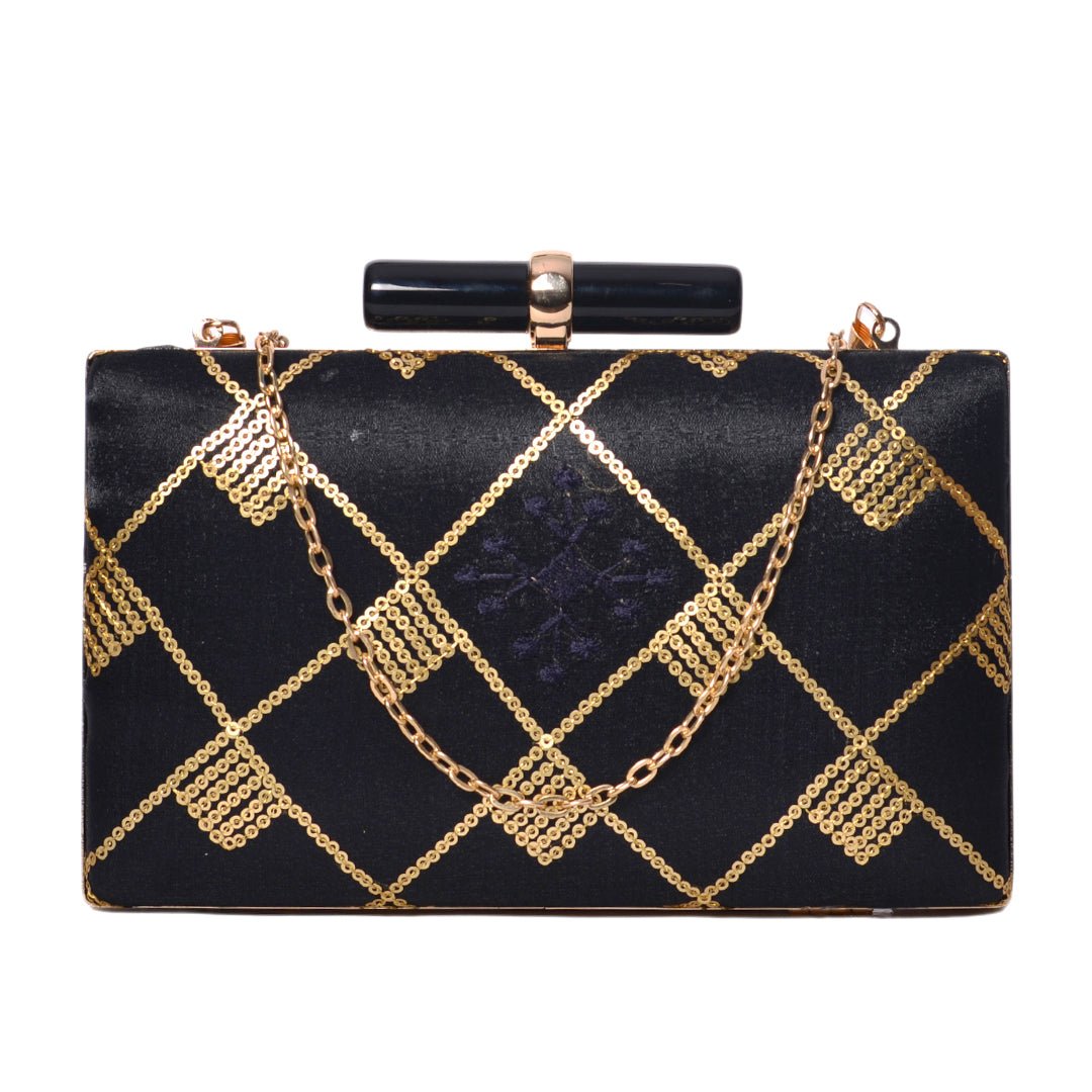 Artklim Black With Golden Line Pattern Clutch