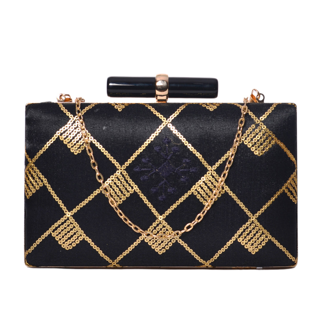 Artklim Black With Golden Line Pattern Clutch