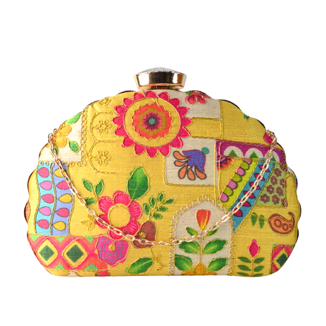 Artklim Vibrant Yellow Moon Shaped Clutch