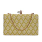 Artklim Rectangle Shaped Lime Green Color Embroidered Clutch