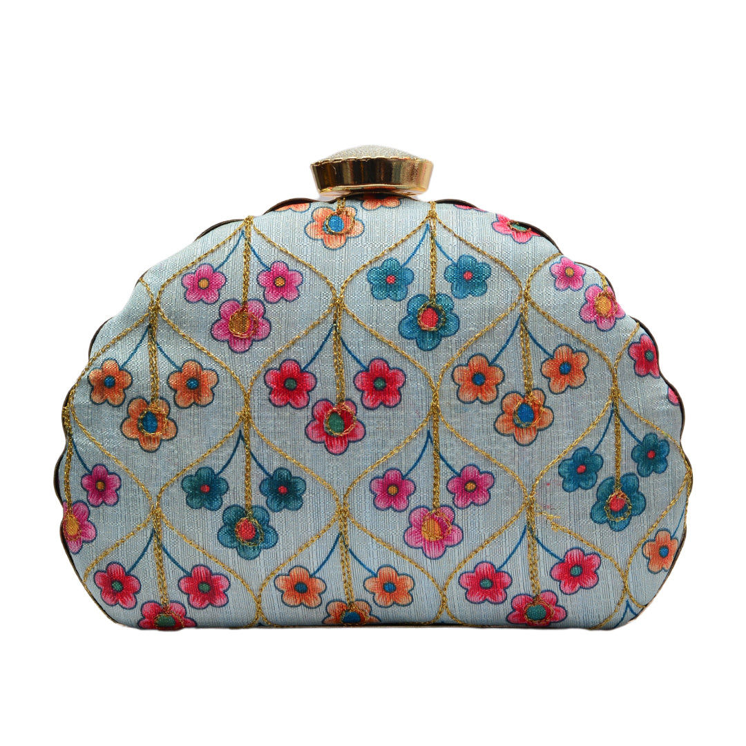 Artklim Pure White Base Clutch With Floral Work Design