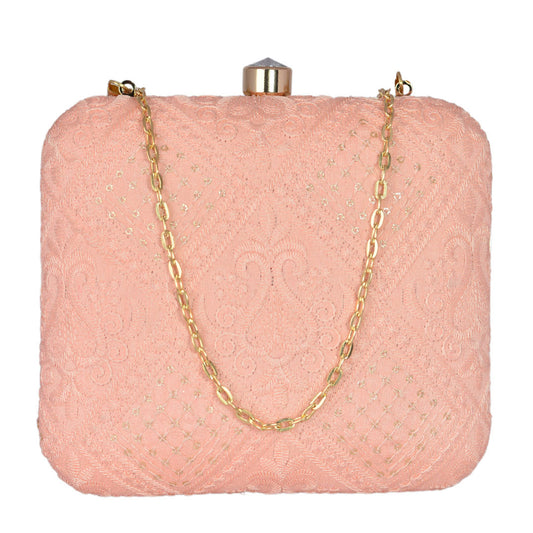 Baby Pink Embroidered Clutch