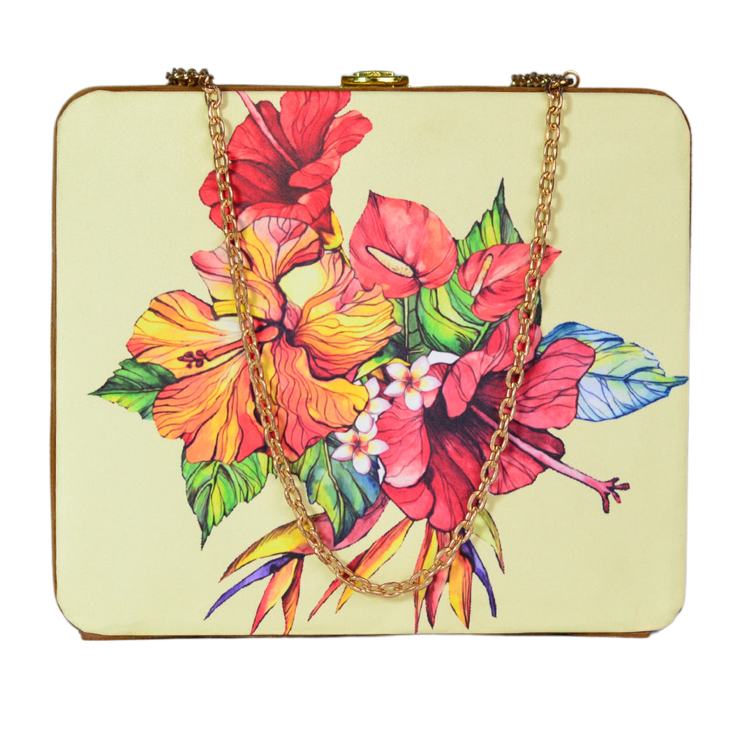 Mixed Flower Printed MDF Clutch