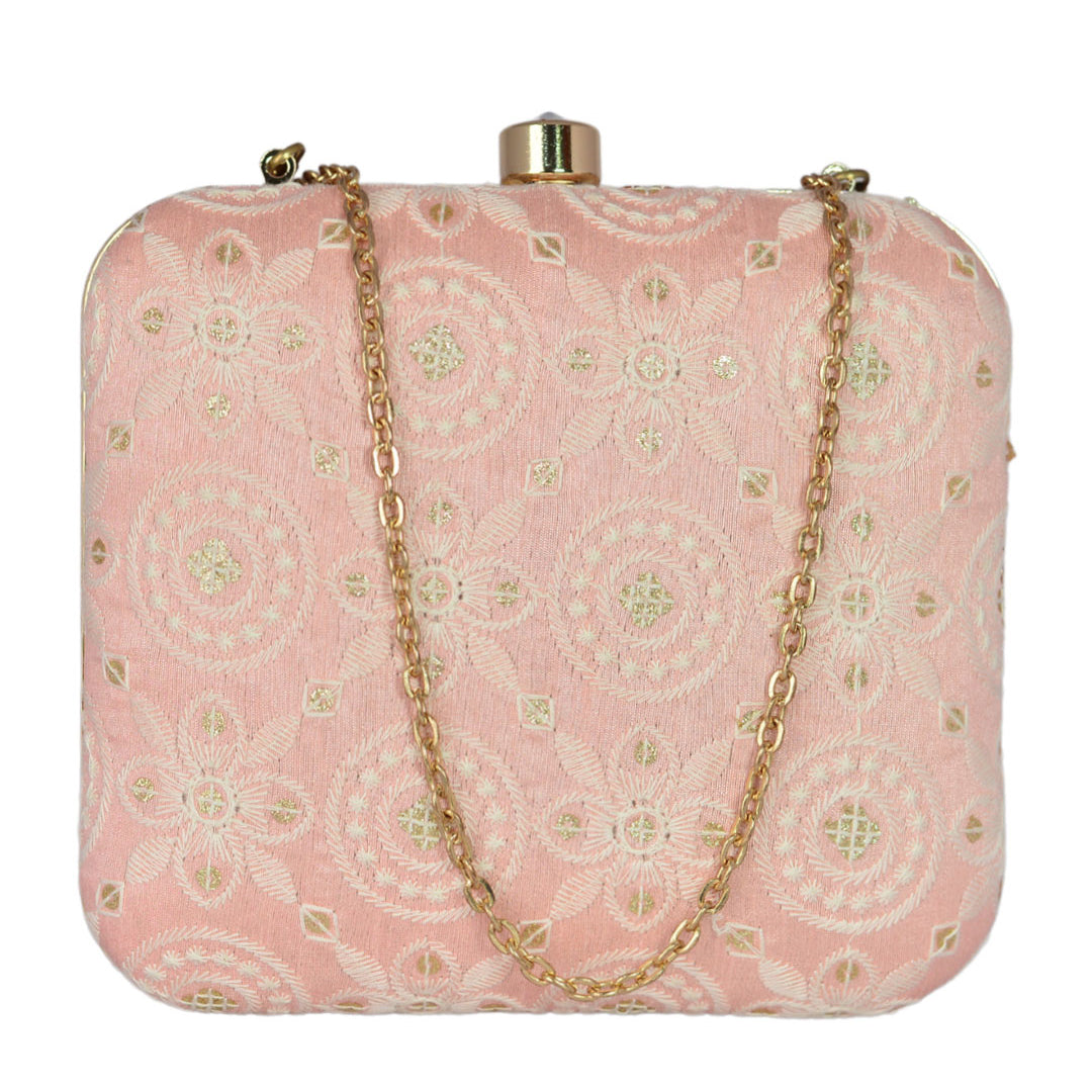 Light Pink Embroidered Clutch