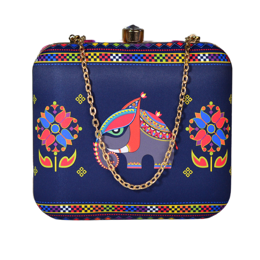 Blue Elephant Printed Clutch