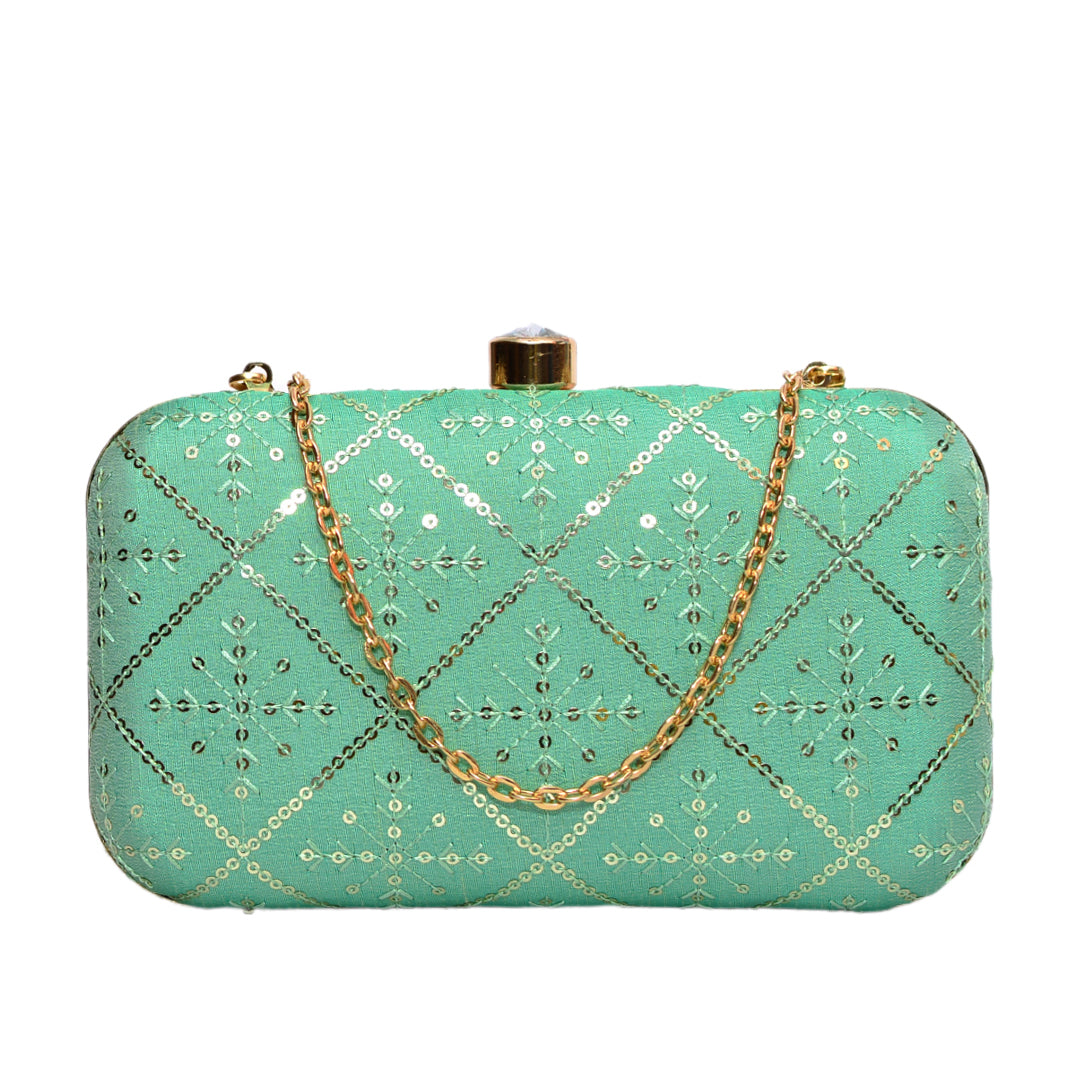 Artklim Sea Green Color Clutch With Sequin Work