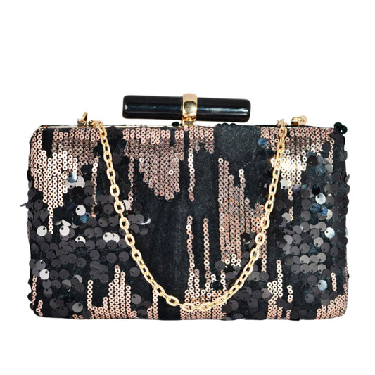 Golden And Black Sequins Clutch