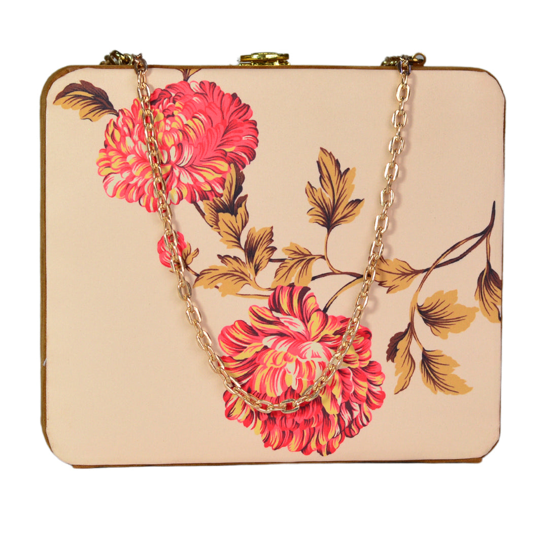 Red Flower Design Printed MDF Clutch