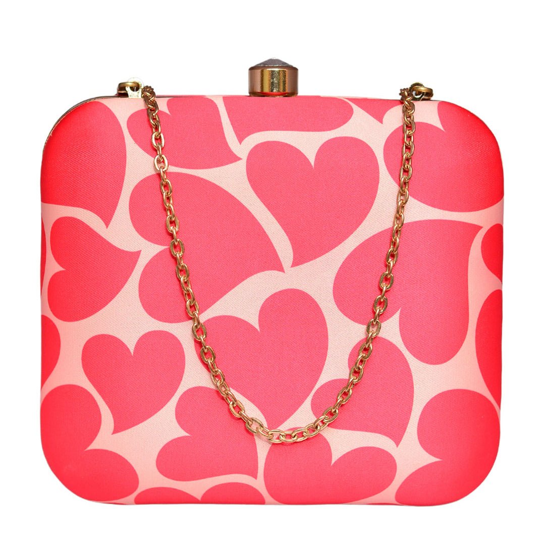 Artklim Valentine Red Hearts Printed Clutch