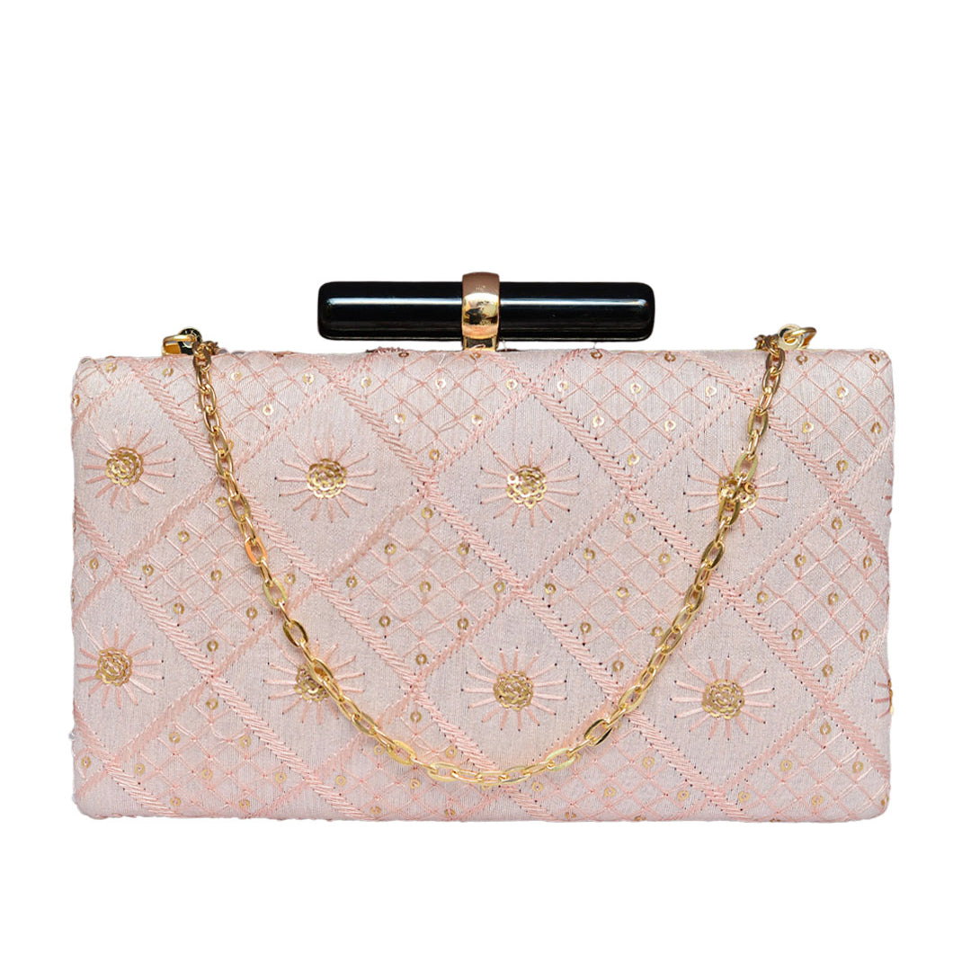 Pink Sequins Embroidered Clutch