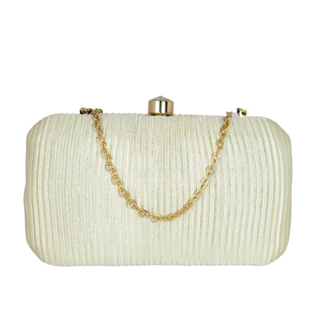 Cream Colour Silver Strip Pattern Clutch