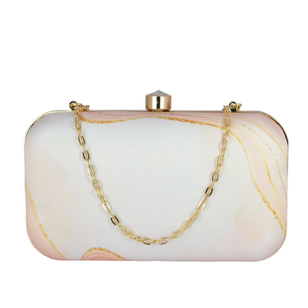 Peach-White Resin Print Clutch