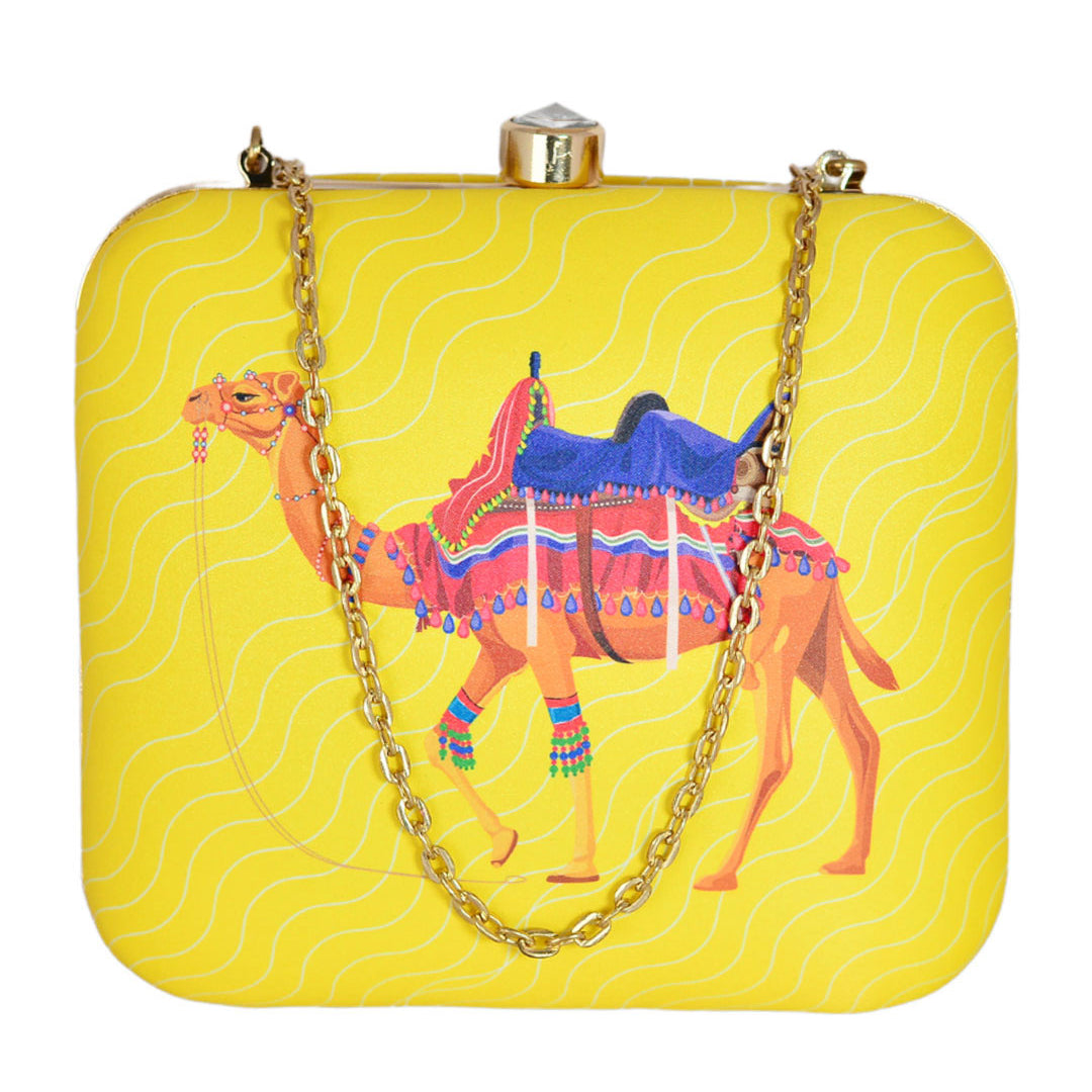 Camel Printed Clutch