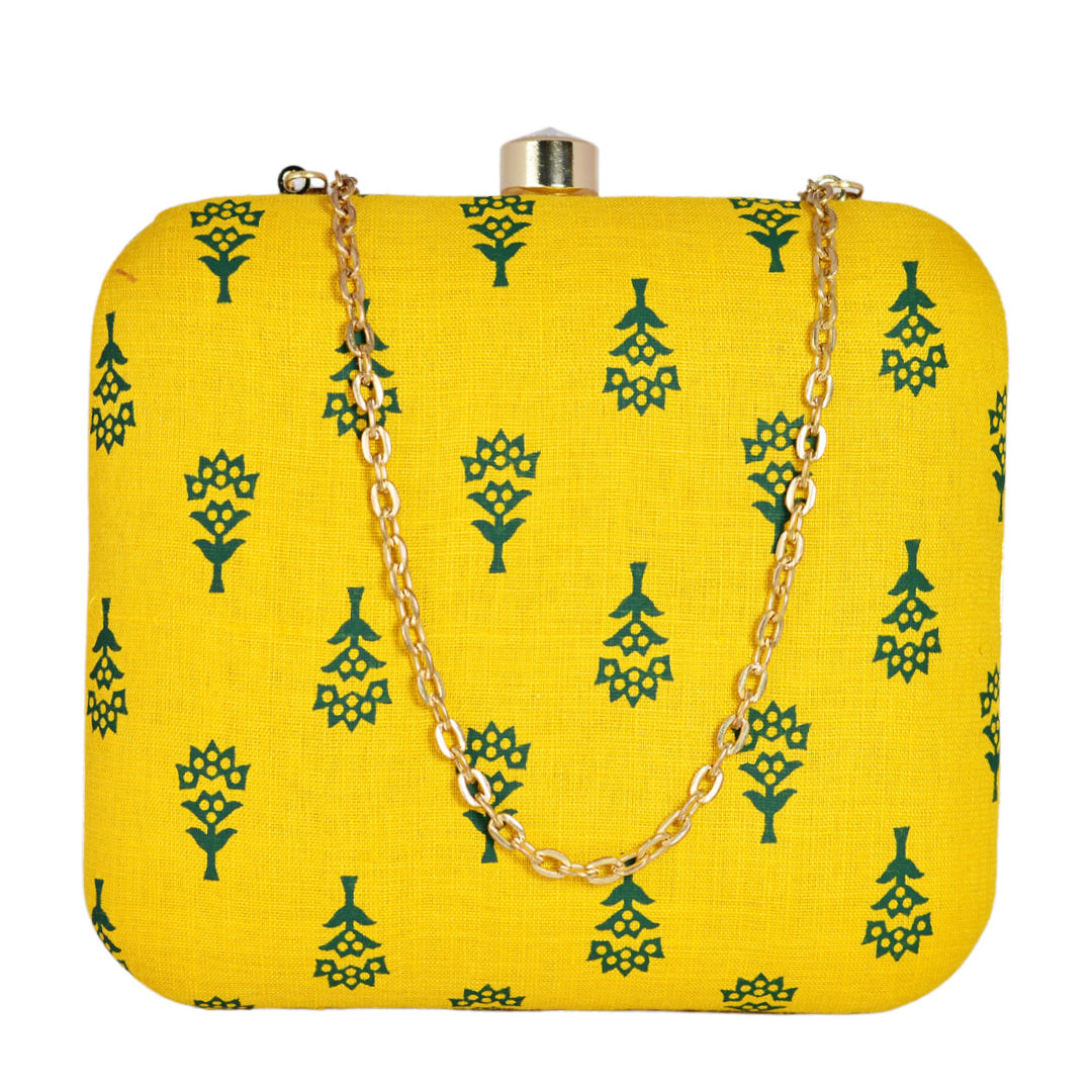 Yellow Pattern Fabric Clutch