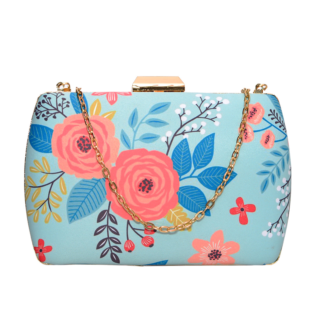 Sky Blue Base Floral Clutch