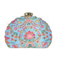 Blue Floral Embroidered Moon Clutch