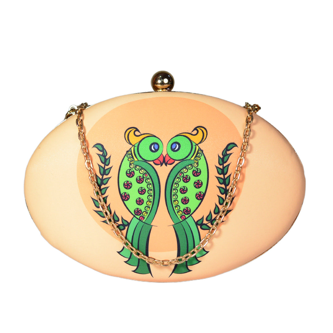 Parrot Printed Oval Clutch