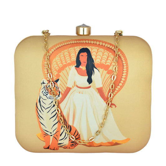 Queen With Tiger Printed Clutch