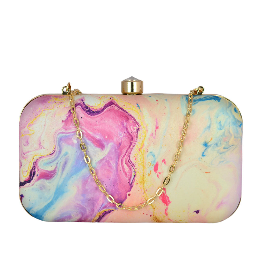 Purple-Peach Resin Print Clutch