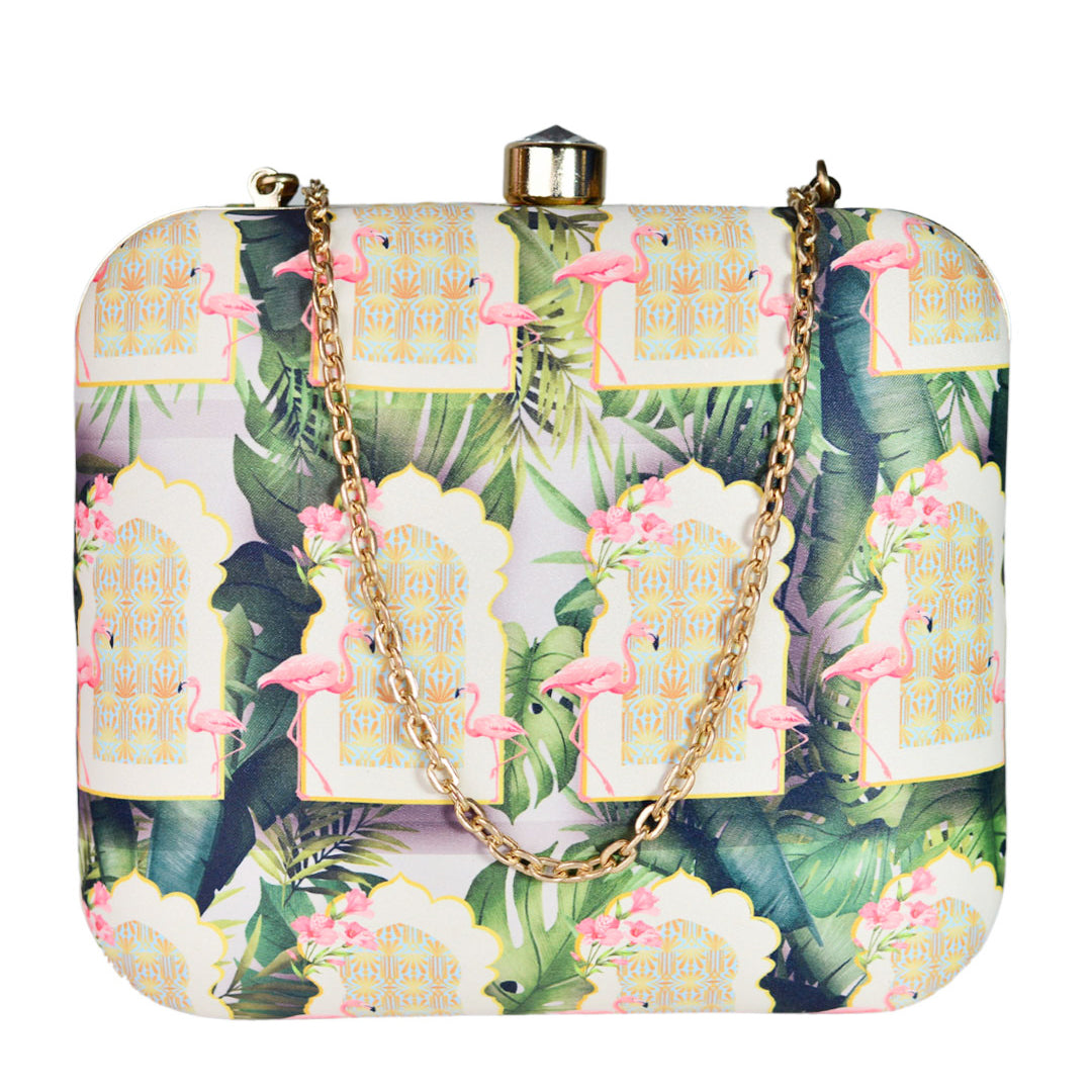 Flamingo Pattern Printed Clutch