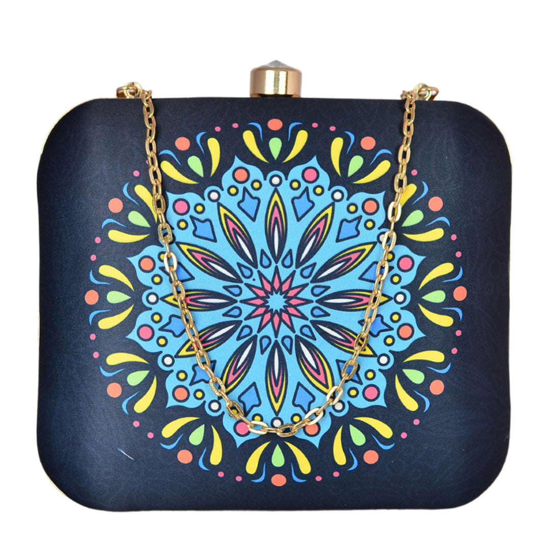 Yellow-Blue Mandala Print Clutch