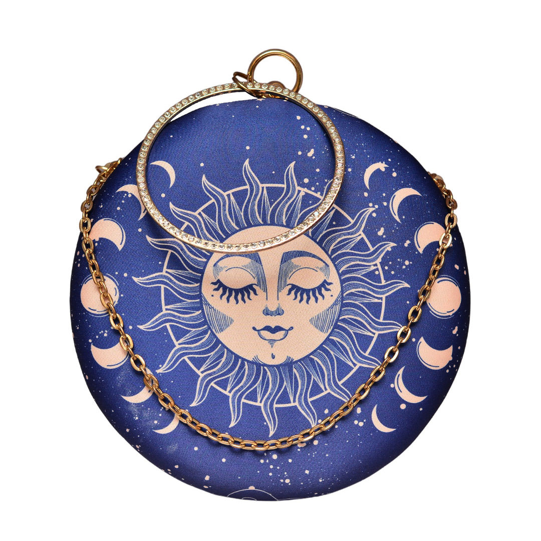 Sun-Moon Round Printed Clutch