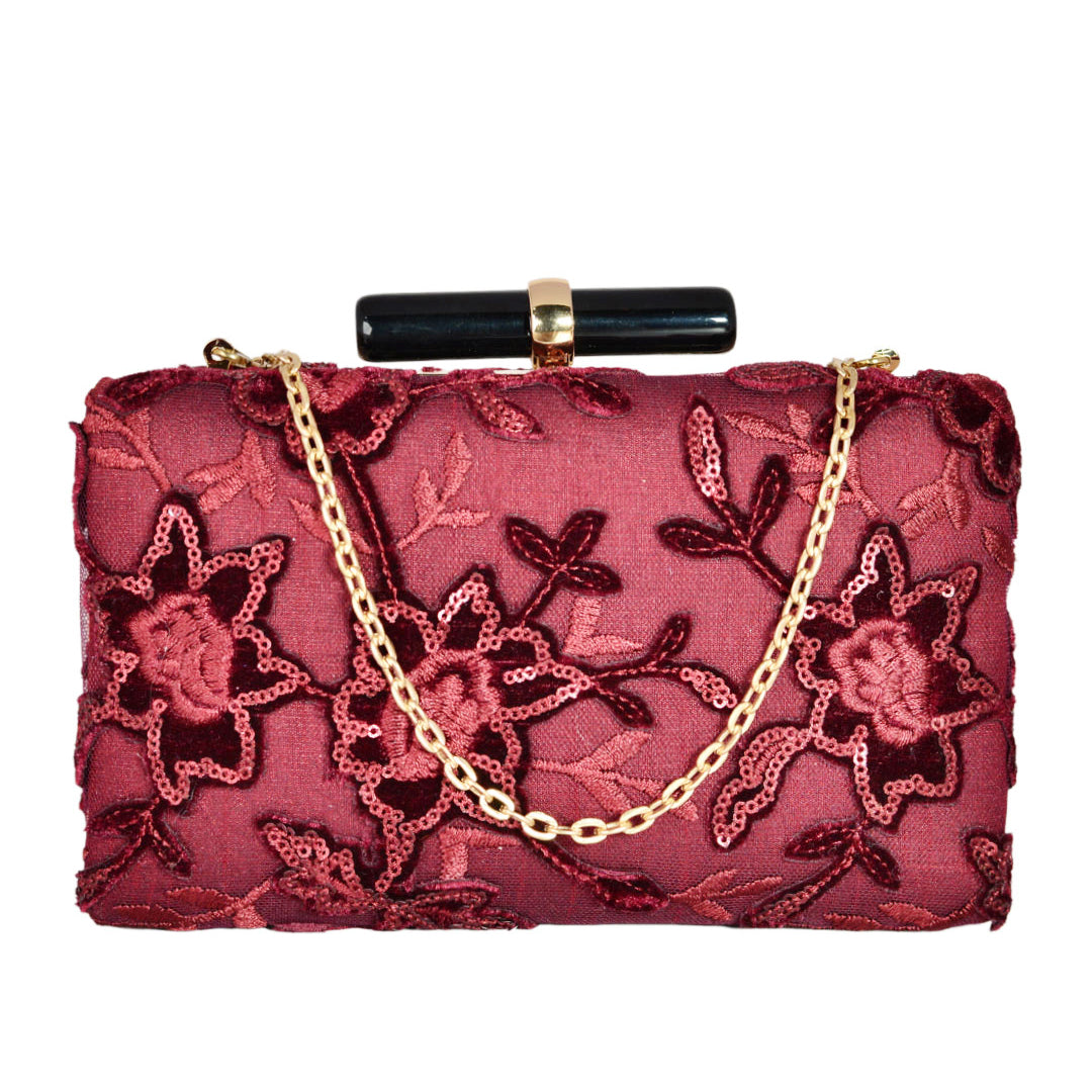 Red Floral Sequins Clutch