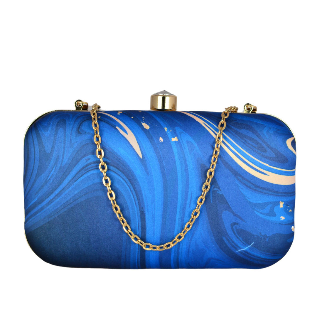 Blue-Golden Resin Print Clutch