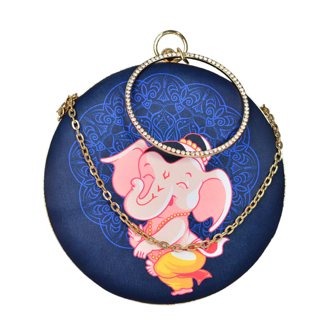 Ganesh Printed Round Clutch