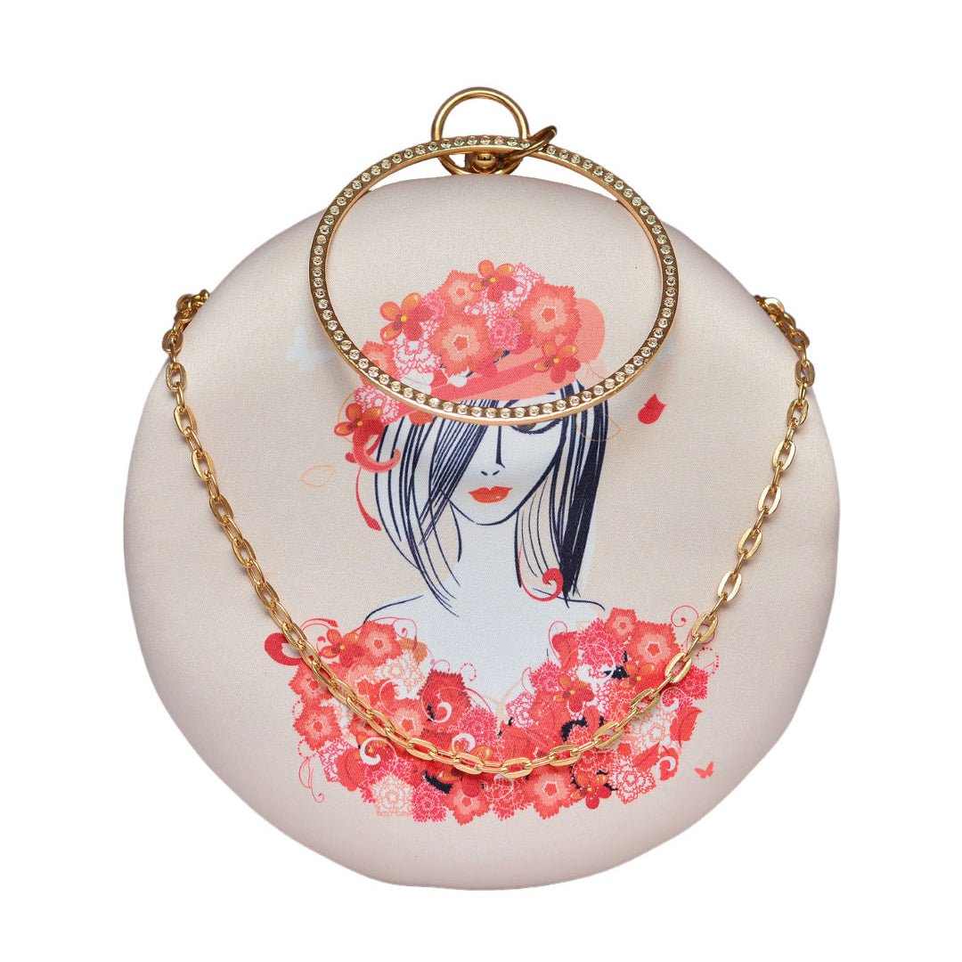 Red Floral Round Printed Clutch