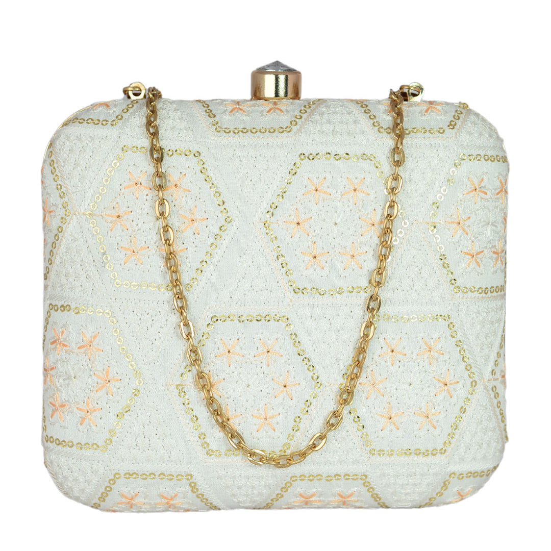 White Hexagon Style Clutch