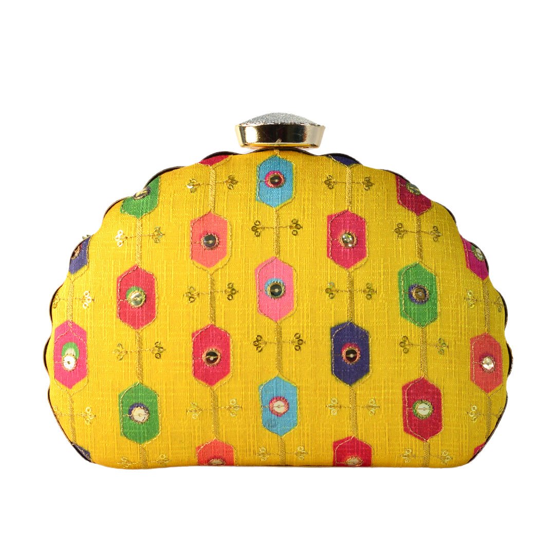 Artklim Multi-Color Handwork on Yellow Base Clutch