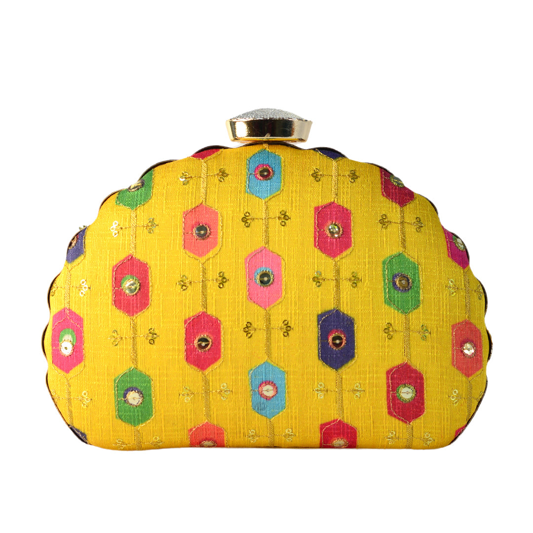 Artklim Multi-Color Handwork on Yellow Base Clutch