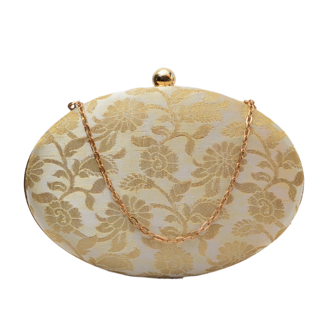 Artklim White-Golden Oval Clutch